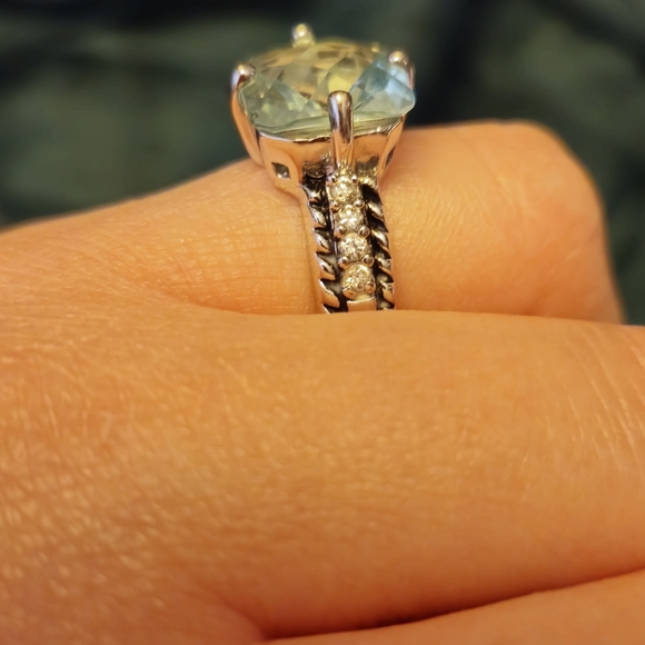 Lia Sophia Fashion Ring - large aqua stone with white side stones. Silver band - Picture 3 of 3